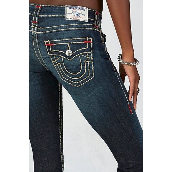 New Womens True Religion Brand Jeans Dark Blue 26 NWT Super T Skinny Flap White - Picture 6 of 11
